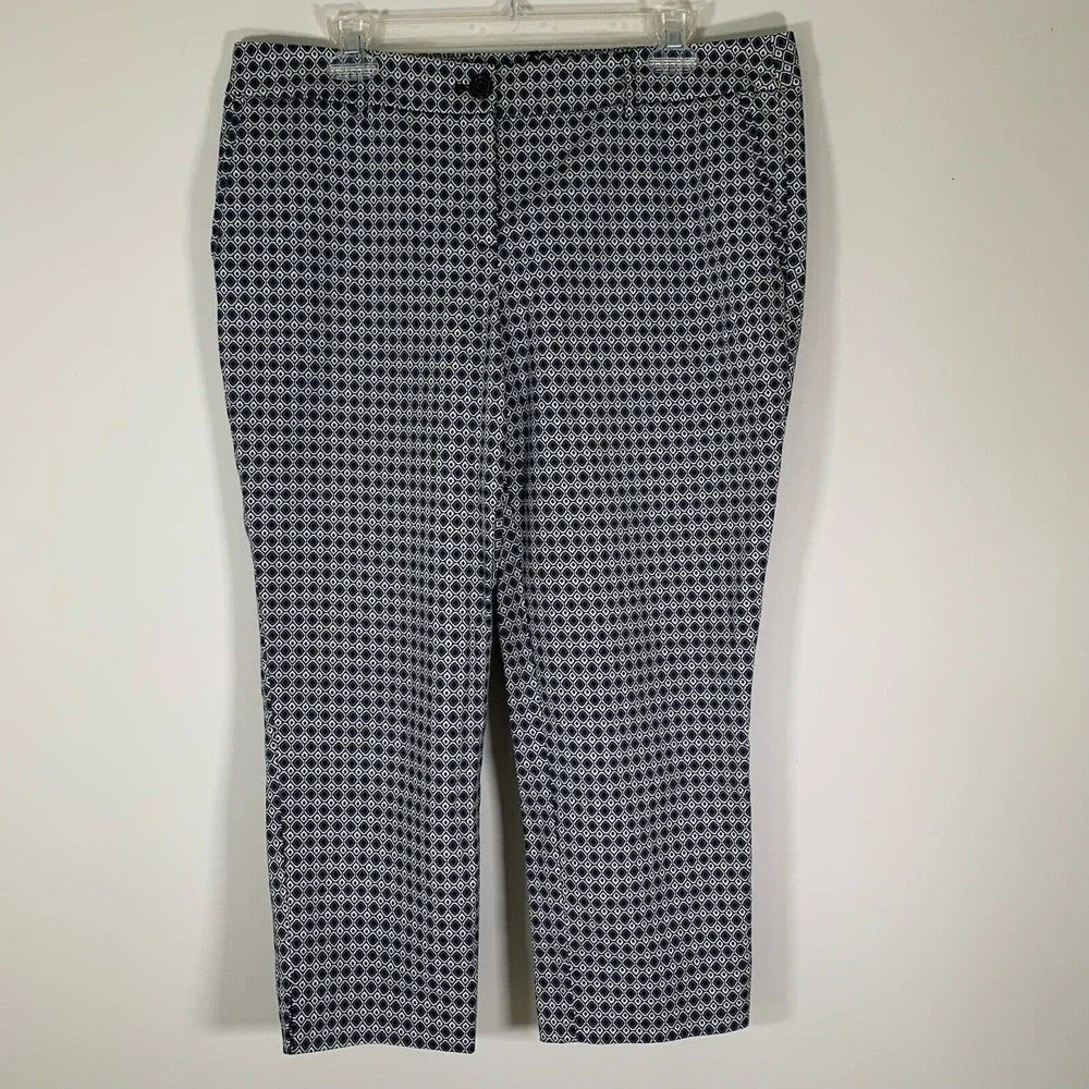 Hilary Radley Pants Women’s 12 Blue White Cropped Pants Mid Rise